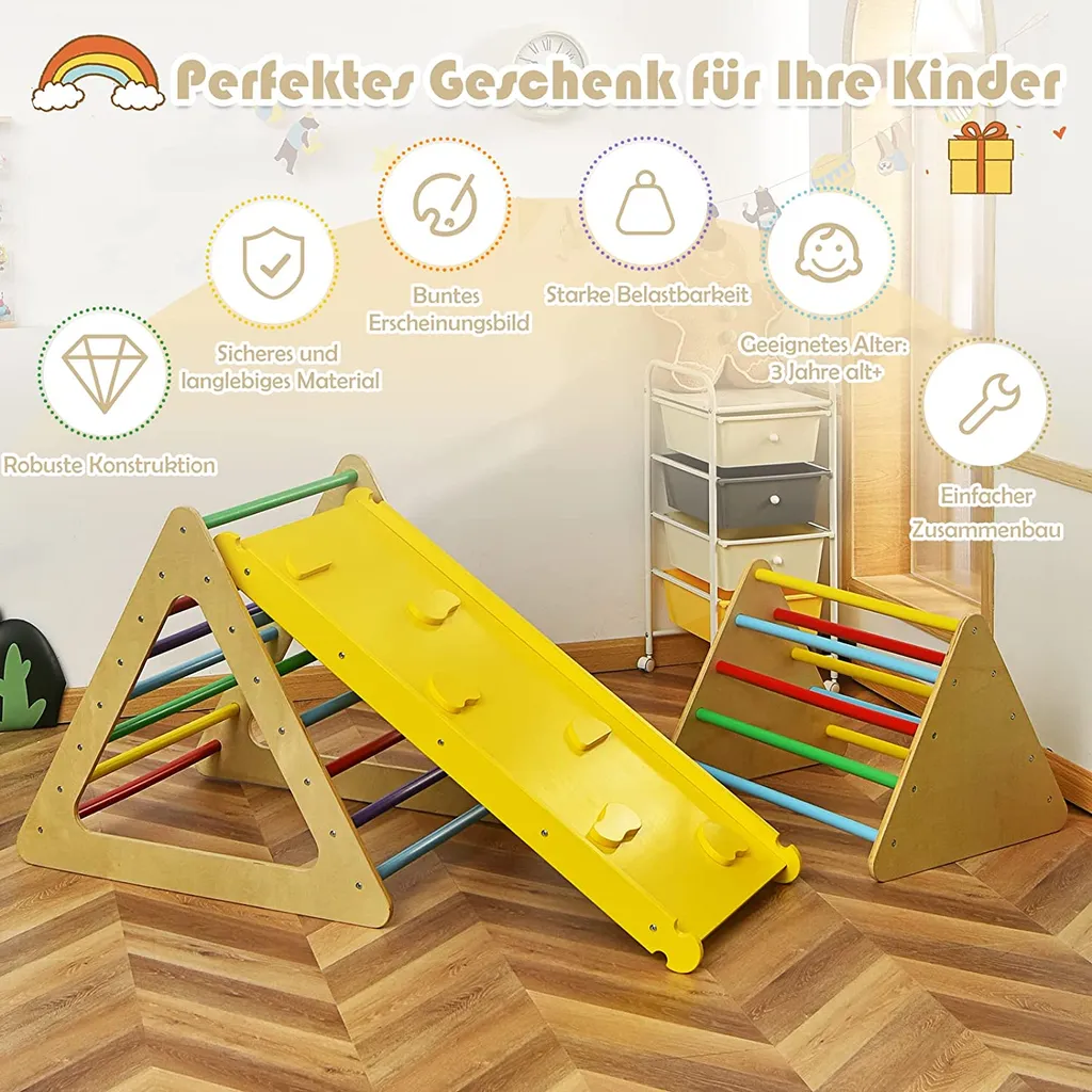 COSTWAY 3 In 1 Kletterdreieck & Leiter & Rutsche, Klettergerüst Mit Doppelseitigen Rampe, Sprossendreieck Zum Klettern Und Rutschen, Für Kleinkinder Ab 3 Jahren 6 COSTWAY 3 In 1 Kletterdreieck & Leiter & Rutsche, Klettergerüst Mit Doppelseitigen Rampe, Sprossendreieck Zum Klettern Und Rutschen, Für Kleinkinder Ab 3 Jahren – Bild 4