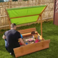 Ladanas® Sandkasten Holz- 140 X 140- Mit Faltbaren Bänken XXL& Verstellbarem Dach- UV50- Sandkiste Kinder & Imprägniert & Sonnendach (grün) -Bestintex Geschaft a19e0287a64c60f9375a51c5d2e4b31c