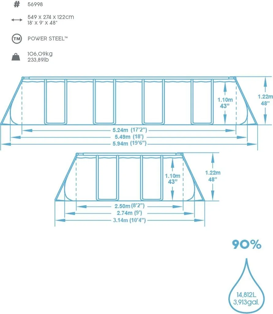 Bestway Power Steel™ Frame Pool Komplett-Set, Eckig, Mit Filterpumpe, Sicherheitsleiter & Abdeckplane 549 X 274 X 122 Cm, Schwimmbecken, Schwimmen, Pools 22 Bestway Power Steel™ Frame Pool Komplett-Set, Eckig, Mit Filterpumpe, Sicherheitsleiter & Abdeckplane 549 X 274 X 122 Cm, Schwimmbecken, Schwimmen, Pools – Bild 20