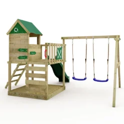 WICKEY Spielturm Klettergerüst Smart Cave Mit Schaukel & Rutsche, Baumhaus Mit Sandkasten, Kletterleiter & Spiel-Zubehör - Grün -Bestintex Geschaft a3dd88337369184961223a3ba185ade2