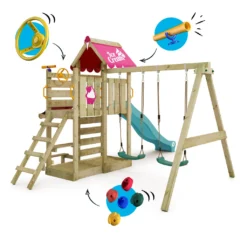 WICKEY Spielturm Klettergerüst VanillaFlyer Mit Schaukel & Rutsche, Kletterturm Mit Sandkasten, Leiter & Spiel-Zubehör - Türkis -Bestintex Geschaft a484ea91c93260dc9e89c69c84b7f055