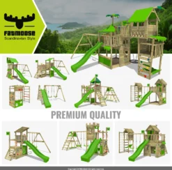 FATMOOSE Spielturm Klettergerüst JungleJumbo Mit Schaukel & Rutsche, Kletterturm Mit Sandkasten, Leiter & Spiel-Zubehör - Apfelgrün -Bestintex Geschaft a4bafc251627c453fd5b1c1dd371a1f3 3
