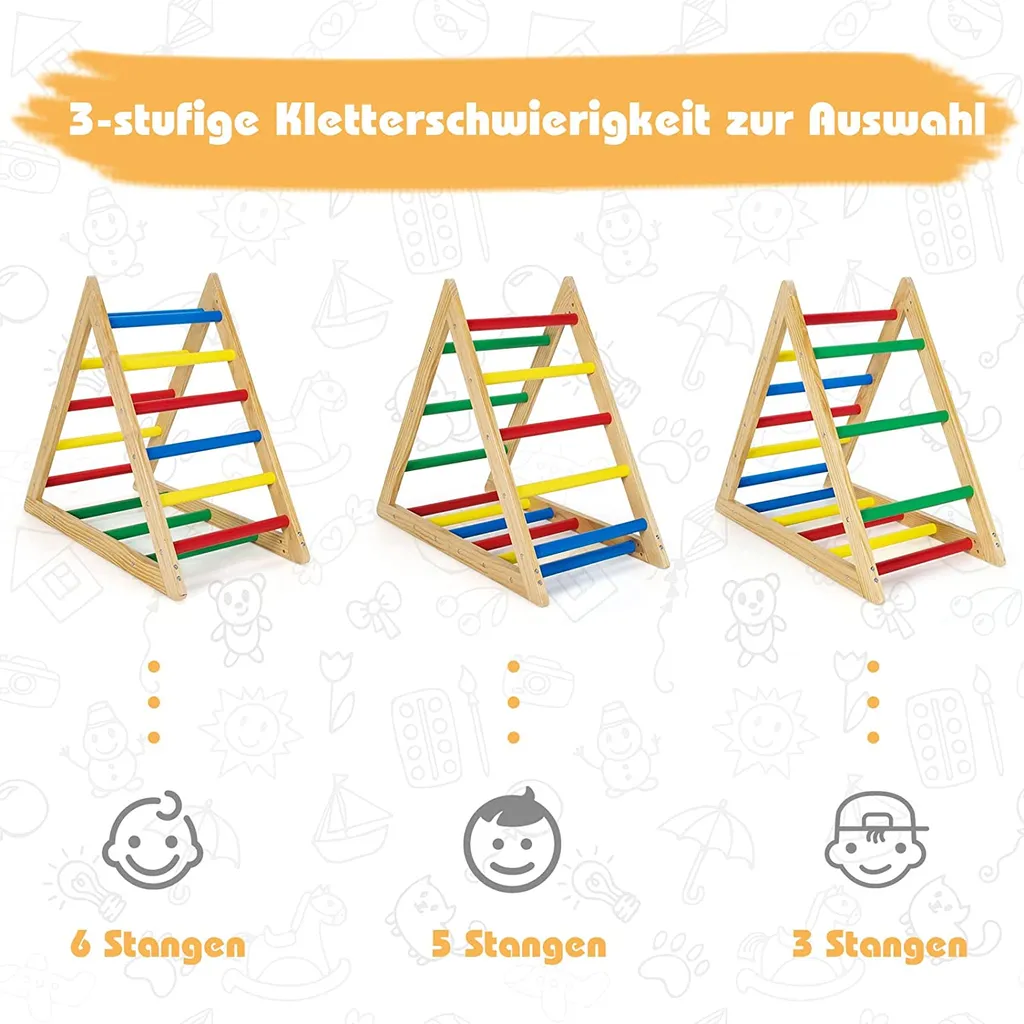 COSTWAY Kletterdreieck Klappbar Kletter-Dreieck-Leiter Holz Sprossendreieck Für Kleinkinder Ab 3 Jahren 6 COSTWAY Kletterdreieck Klappbar Kletter-Dreieck-Leiter Holz Sprossendreieck Für Kleinkinder Ab 3 Jahren – Bild 4