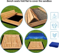 Ladanas® Sandkasten Holz- 140 X 140- Mit Faltbaren Bänken XXL& Verstellbarem Dach- UV50- Sandkiste Kinder & Imprägniert & Sonnendach (grün) -Bestintex Geschaft ae00a2d9bc2103686cfb57b5a11b9a85