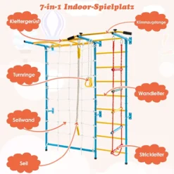 COSTWAY 7in1 Kinder Kletterwand Mit Netz, Sprossenwand Metall, Turnwand Gymnastikgerät 197,5x83,5x223cm, Klettergerüst Heimsportgerät Für Kinder Und Erwachsener -Bestintex Geschaft b52547001e9496db3493080e31bee9ab