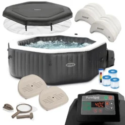 Intex Whirlpool PureSpa 28462 Für 6 Personen, Bubble, Jet & Salzwassersystem Komplett-Set Mit Extra-Zubehör Wie: 2 Sitzkissen, Reinigungsset, Dosierschwimmer Und Getränkehalter