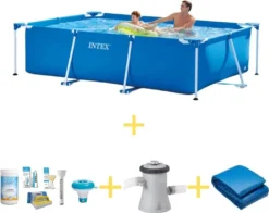 Intex Frame Pool - 260 X 160 X 65 Cm - Inklusive WAYS Wartungspaket, Filterpumpe & Bodenplane