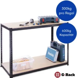 Garage Workbench & Shelving: 90cm High X 120cm Wide X 60cm Deep | Heavy Duty Racking Shelves For Storage, Black 2 Tier (300KG Per Shelf), 600KG Capacity | For Workshop, Shed, Office | 5 Year Warranty -Bestintex Geschaft b65c3390d1bbd89f9320bbf33b305254