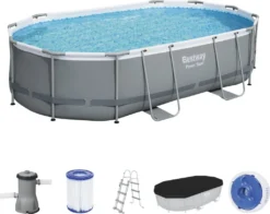 Bestway Power Steelâ„¢ Frame Pool Komplett-Set, Oval, Mit Filterpumpe, Sicherheitsleiter & Abdeckplane 488 X 305 X 107 Cm, Schwimmbecken, Schwimmen, Pools
