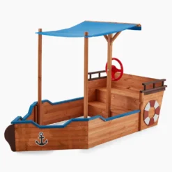 HOME DELUXE - Sandkasten MATSCHEKISTE - 160 X 78 X 103 Cm - , Piratenschiff, Sandkiste Mit Sonnendach, Aufklappbare Sitzbank, Spielzeug -Bestintex Geschaft b7f2c13cb4126bb36a1a645c54f78444