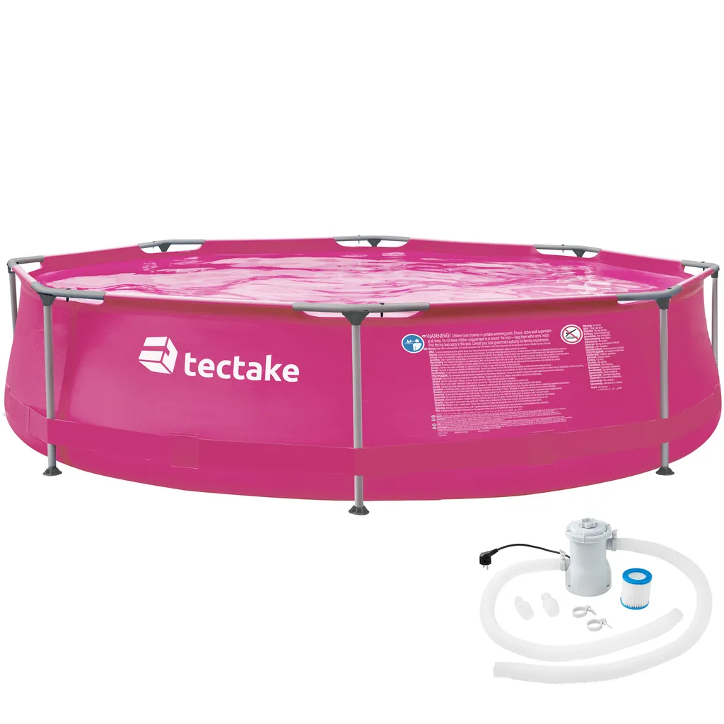 Tectake Swimming Pool Rund Mit Stahlrahmen Und Filterpumpe Ø 300 X 76 Cm - Pink 3 Tectake Swimming Pool Rund Mit Stahlrahmen Und Filterpumpe Ø 300 X 76 Cm - Pink