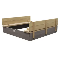 AXI Sandkasten Ella Aus Holz Mit Deckel XL | Sand Kasten Mit Sitzbank & Abdeckung Für Kinder In Grau & Braun | 120 X 120 Cm