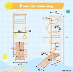 Merax 6-in-1 Multifunktions Kletterspielzeug Set Inkl. Rutsche Schaukel Klettergerüst Klimmzugsbereich Ringe Jungle Gym-Set, Indoor KlettergerüstSprossenwand Für Kinder, Massivholz, Natur -Bestintex Geschaft bbc0a9231dabd9b3f588d350d3e2fb2a