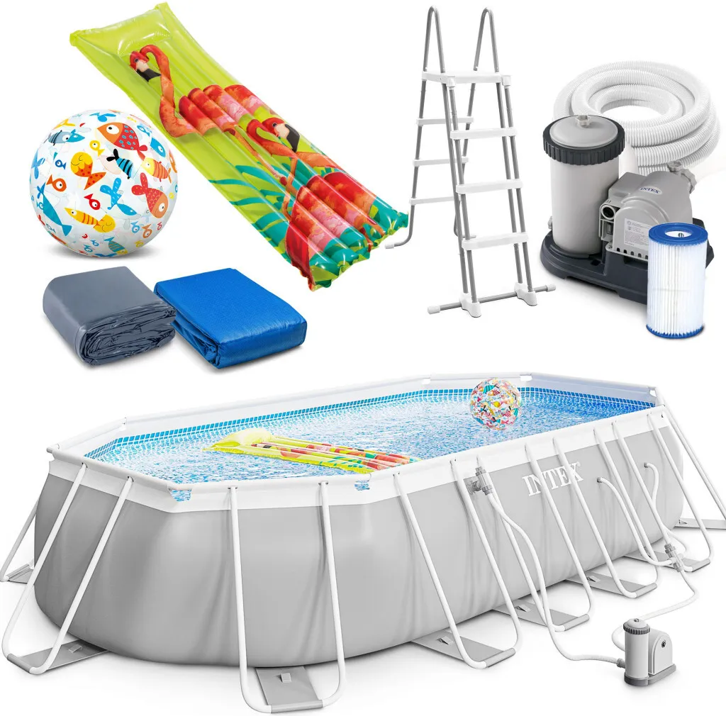 Intex Prism Frame Oval Swimming Pool 610x305x122 Cm Schwimmbecken 26798 Komplett-Set Mit Leiter & Pumpe Sowie Extra-Zubehör Wie: Strandball Und Luftmatratze 3 Intex Prism Frame Oval Swimming Pool 610x305x122 Cm Schwimmbecken 26798 Komplett-Set Mit Leiter & Pumpe Sowie Extra-Zubehör Wie: Strandball Und Luftmatratze