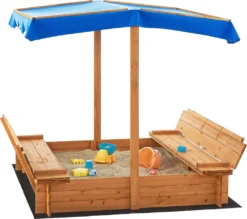 Sandkasten Kellenhusen Mit Dach 120 X 120 X 120 Cm Sandbox Mit 2 Klappbaren Sitzbänke Holzsandkasten Sandkiste Tannenholz