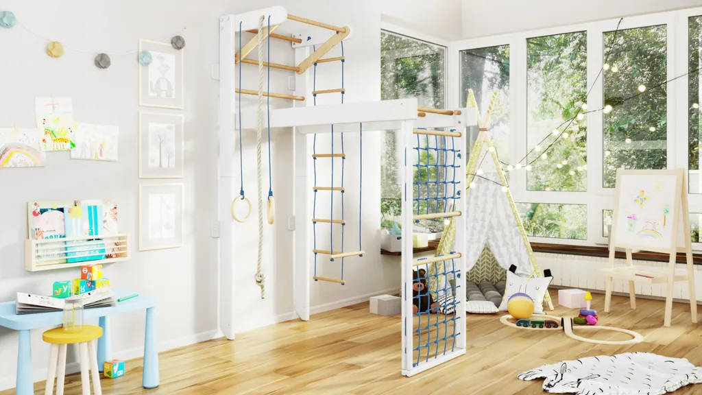 Kidsmont Weiß Sprossenwand Blau 3 Kidsmont Weiß Sprossenwand Blau