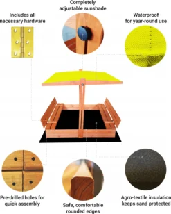 Ladanas® Sandkasten Holz Mit Faltbaren Bänken & Verstellbarem Dach, UV50, Sandkiste & Sonnendach 140 X 140 Gelb -Bestintex Geschaft bdc7329e97afb400a72e2935af7249cd