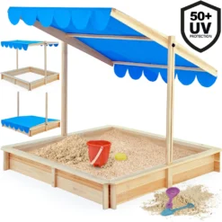 Spielwerk Sandkasten Midi Mit Dach Höhenverstellbar Neigbar 120x120cm Sandkiste Holz Natur UV 50+ Sonnenschutz Abdeckung Sandbox Sandspielzeug Kinder