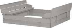 Roba Sandkasten Mit Deckel Aufklappbar Zu 2 Bänken, Massivholz, Wetterfest, Grau, 21,5x127x123,5cm