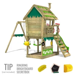 FATMOOSE Spielturm Klettergerüst JungleJumbo Mit Schaukel & Rutsche, Kletterturm Mit Sandkasten, Leiter & Spiel-Zubehör - Grün -Bestintex Geschaft c3cdc170f238078dd3f58c3121732887