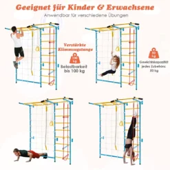 COSTWAY 7in1 Kinder Kletterwand Mit Netz, Sprossenwand Metall, Turnwand Gymnastikgerät 197,5x83,5x223cm, Klettergerüst Heimsportgerät Für Kinder Und Erwachsener -Bestintex Geschaft c4014504b605a756a025dc31b70c2218