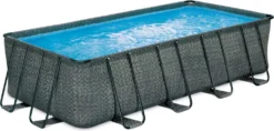 Summer Waves Premium FRAME Pool, Rattanoptik, PVC/Stahl, 549x274x132, Jede Menge Zubehör Inklusive, Rechteckig
