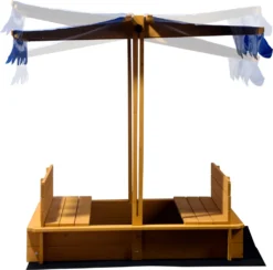 Dobar Sandkasten Mit Schwenkbarem Dach, Sitzbänke, Bodenplane, Verschließbare Sandkiste Aus Holz Für Kinder, 120 X 120 X 120 Cm, Hellbraun -Bestintex Geschaft c77dc4624fd674c72f111e3d7f962659