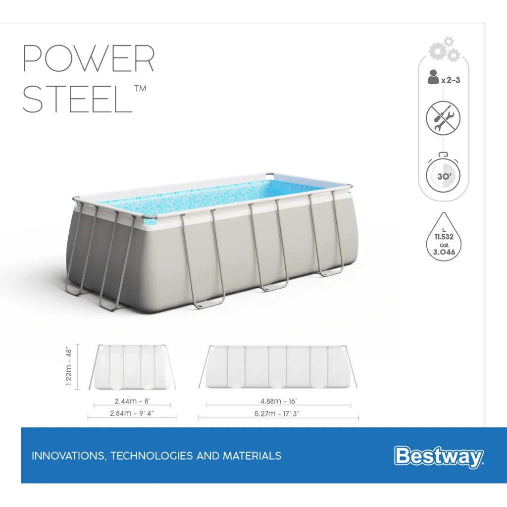 Bestway Power Steel™ Frame Pool Komplett-Set, Eckig, Mit Sandfilteranlage, Sicherheitsleiter & Abdeckplane 488 X 244 X 122 Cm 12 Bestway Power Steel™ Frame Pool Komplett-Set, Eckig, Mit Sandfilteranlage, Sicherheitsleiter & Abdeckplane 488 X 244 X 122 Cm – Bild 10