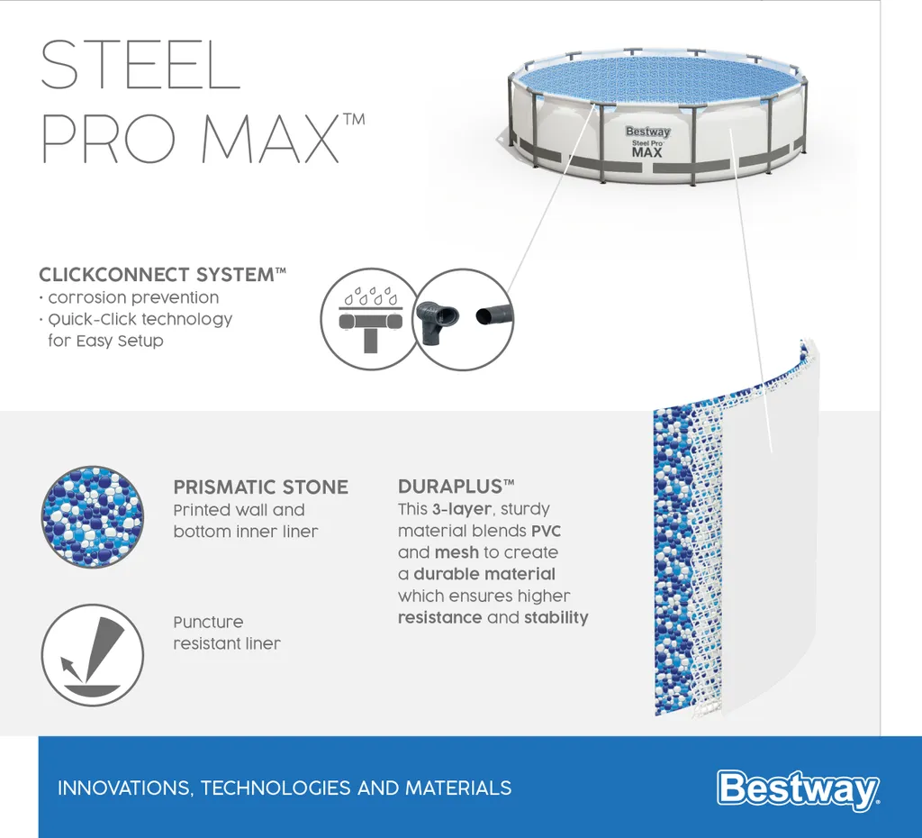 Bestway® Steel Pro MAX™ Frame Pool Komplett-Set Mit Filterpumpe Ø 396 X 122 Cm, Lichtgrau, Rund 12 Bestway® Steel Pro MAX™ Frame Pool Komplett-Set Mit Filterpumpe Ø 396 X 122 Cm, Lichtgrau, Rund – Bild 10