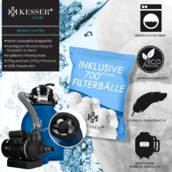 KESSER® Sandfilter Sandfilteranlage + 700g Filterbälle Ersetzen 25kg Filtersand- Poolfilter 10 M³/h Filteranlage Filterkessel Für Pool Schwimmbecken 4-Wege Ventil , Einfache Steuerung, Farbe:Blau -Bestintex Geschaft cc14c824e9e1edb2aae80bc4af92b7e0