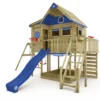 WICKEY Stelzenhaus Smart GreenHouse Mit Schaukel & Rutsche,integriertem Sandkasten Und Großem Spielhaus Mit Massiver Treppe Mit Handlauf, Fenstern, Rollos Und Blumenkasten - Blau -Bestintex Geschaft cc20e969ccf458db53b427a198d8517c