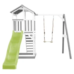 AXI Beach Tower Spielturm Aus Holz In Weiß & Grau | Spielhaus Für Kinder Mit Hellgrüner Rutsche, Schaukel Und Sandkasten | Stelzenhaus Für Den Garten -Bestintex Geschaft cd1d2d934a78e543479ddcf04df99a7e