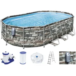 Bestway® Power Steel™ Comfort Jet Series™ Frame Pool-Set Mit Filterpumpe 610 X 366 X 122 Cm, Steinwand-Optik (Naturstein), Oval -Bestintex Geschaft cd418256c3f84d44fba139b8a107ddc2