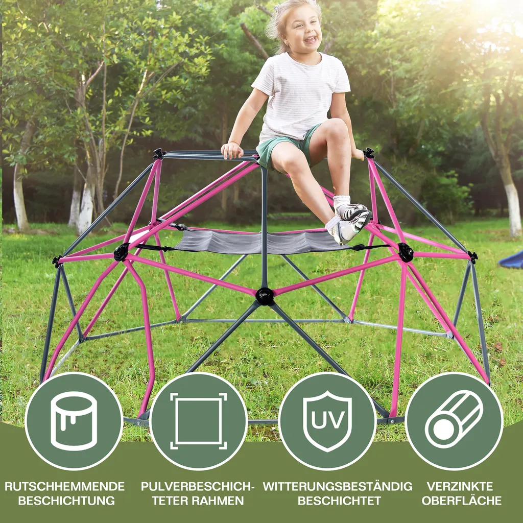 Merax 8FT Klettergerüst Ø 244cm Kletterkuppel Kinder Kletterleiter, Klettergerüst Mit Hängematte, 375 Kg Belastbar, Rosa-Schwarz 6 Merax 8FT Klettergerüst Ø 244cm Kletterkuppel Kinder Kletterleiter, Klettergerüst Mit Hängematte, 375 Kg Belastbar, Rosa-Schwarz – Bild 4