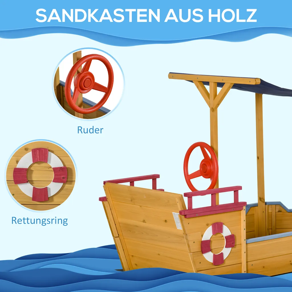 Outsunny Sandkasten Schiff Design Matschekiste Aus Holz Segelschiff Piratenschiff Für Kinder 3-8 Jahre Orange 160 X 70 X 103 Cm 4 Outsunny Sandkasten Schiff Design Matschekiste Aus Holz Segelschiff Piratenschiff Für Kinder 3-8 Jahre Orange 160 X 70 X 103 Cm – Bild 2