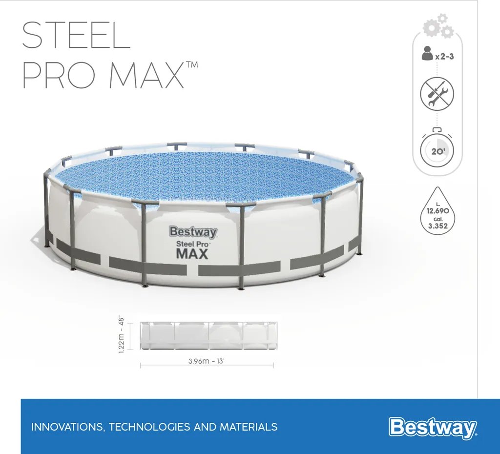 Bestway® Steel Pro MAX™ Frame Pool Komplett-Set Mit Filterpumpe Ø 396 X 122 Cm, Lichtgrau, Rund 11 Bestway® Steel Pro MAX™ Frame Pool Komplett-Set Mit Filterpumpe Ø 396 X 122 Cm, Lichtgrau, Rund – Bild 9