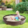 COSTWAY Ø120cm Sandbox Rund, Sandkasten Mit Wasserdichter Abdeckung Und Bodenauskleidung, Outdoor Sandkiste Platz Für 3 Kinder