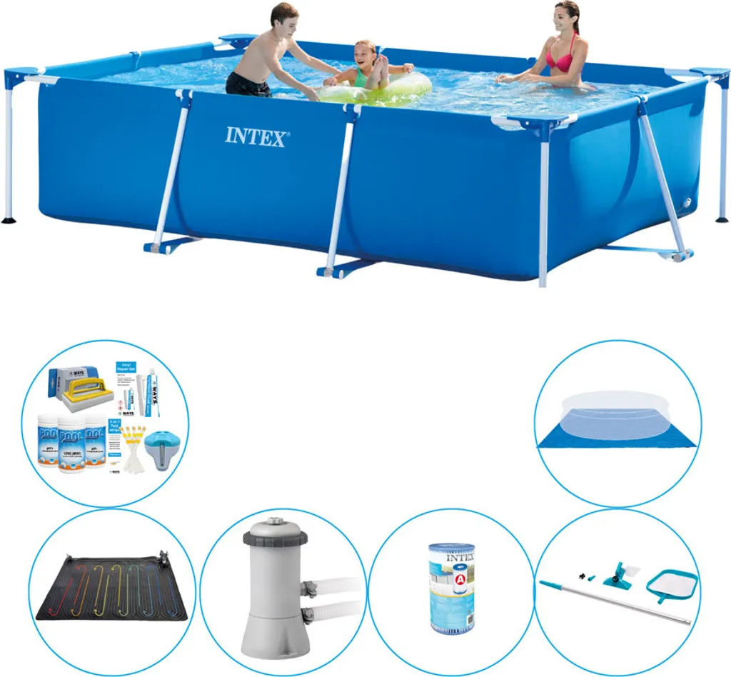 Intex Frame Pool Rechteckig 300x200x75 Cm - 7-teilig - Swimmingpool-Paket 3 Intex Frame Pool Rechteckig 300x200x75 Cm - 7-teilig - Swimmingpool-Paket