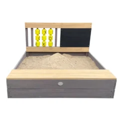 AXI Kitty Sandkasten Aus Holz Mit Bank, Stauraum & Tic-Tac-Toe | Sandbox In Anthrazit & Braun Inklusive Bodenplane | 100 X 100 Cm -Bestintex Geschaft da10733b4cad8b4c1ff2fed796b8e50d