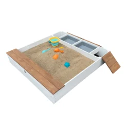 AXI Evy Sandkasten Aus Holz Mit Wasserbehälter, Sitzbank & Stauraum | Sandbox Für Kinder In Weiß & Braun Mit Abdeckung & Plane | 119 X 117 Cm -Bestintex Geschaft dc724a1d233d87f9fd3e97b4a9e9b377