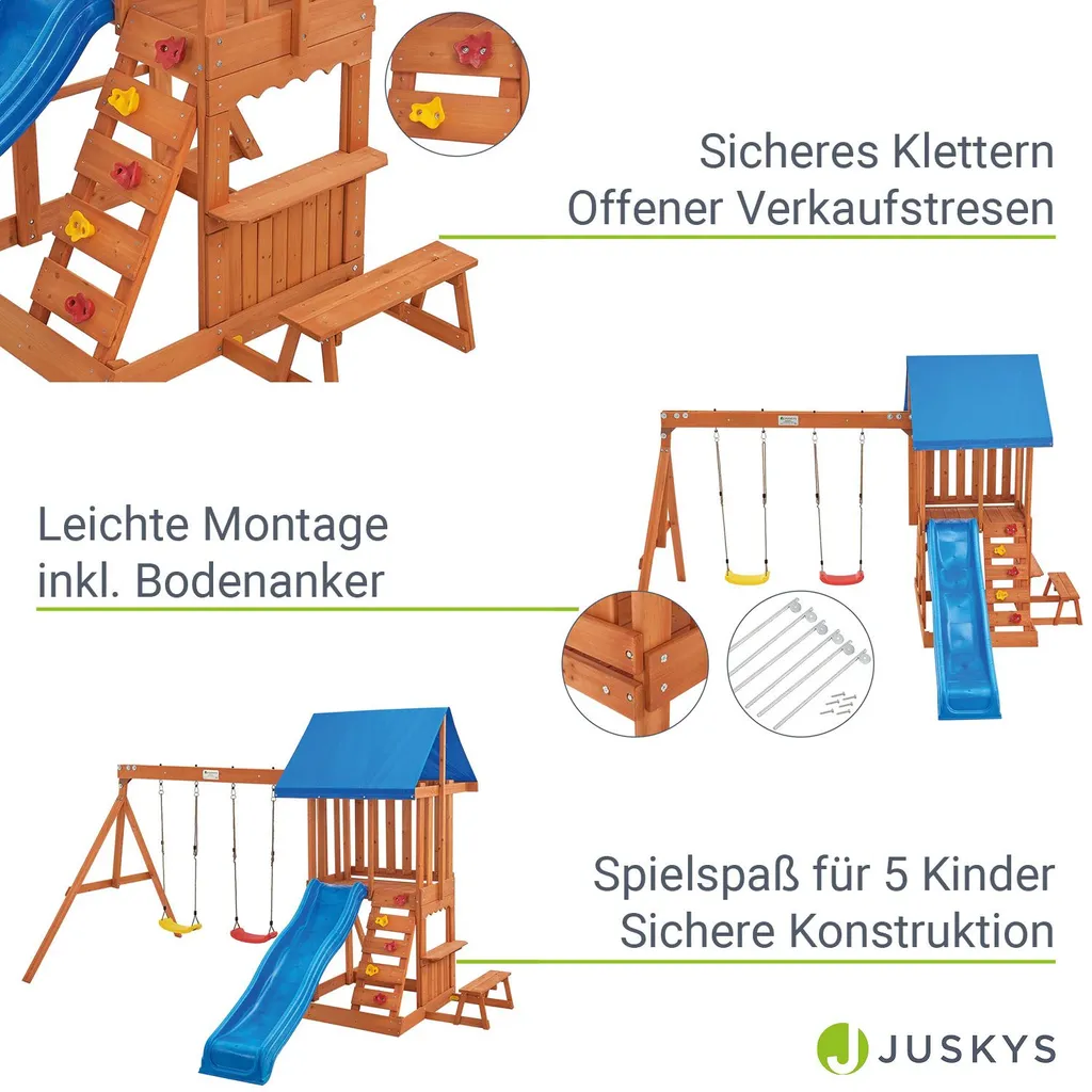 Juskys Spielturm Yannis – Klettergerüst Für Kinder Mit Rutsche, Schaukeln, Kletterwand & Zubehör – Kletterturm Für Outdoor Aus Holz Ab 3 Jahren 7 Juskys Spielturm Yannis – Klettergerüst Für Kinder Mit Rutsche, Schaukeln, Kletterwand & Zubehör – Kletterturm Für Outdoor Aus Holz Ab 3 Jahren – Bild 5
