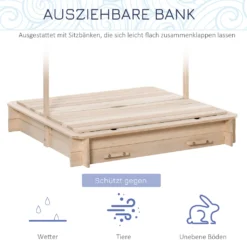 Outsunny Sandkasten Sandkiste Aus Holz Für Garten Sandkasten Mit Dach Felix Kindersandkasten Mit Dach Abnehmbar Rücklehnen Verstellbar Tannenholz 3-7 Jahren 106 X 106 X 121 Cm Natur -Bestintex Geschaft dd65b94342eb98021fe3f592a86d32b4