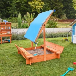 HOME DELUXE - Sandkasten BUDDELKISTE - 110 X 110 X 110 Cm - , Mit Höhenverstellbarem Sonnendach, Mit Umklappbaren Bänken I Sandbox -Bestintex Geschaft de3bf1b6a66dcc5818a760bb80c4e1b0