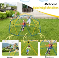 COSTWAY Ø 305cm Kletterkuppel Mit Schaukel, Klettergerüst In Kuppelform, Indoor-/Outdoor-Spielgerät, Kletterleiter Für Kinder Von 3 Bis 10 Jahren, Ideal Für Hinterhof, Garten, 363 Kg Belastbar