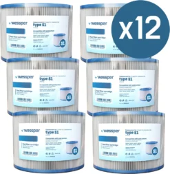 Wessper S1 Filter Ersatz-Kartuschen Für Intex, Filterkartusche Typ S1, Kartuschen Für Whirlpool-Filter - S1 Filter, Schwimmbadfilter Für Garten Outdoor Für Intex 29002, 12 Stück