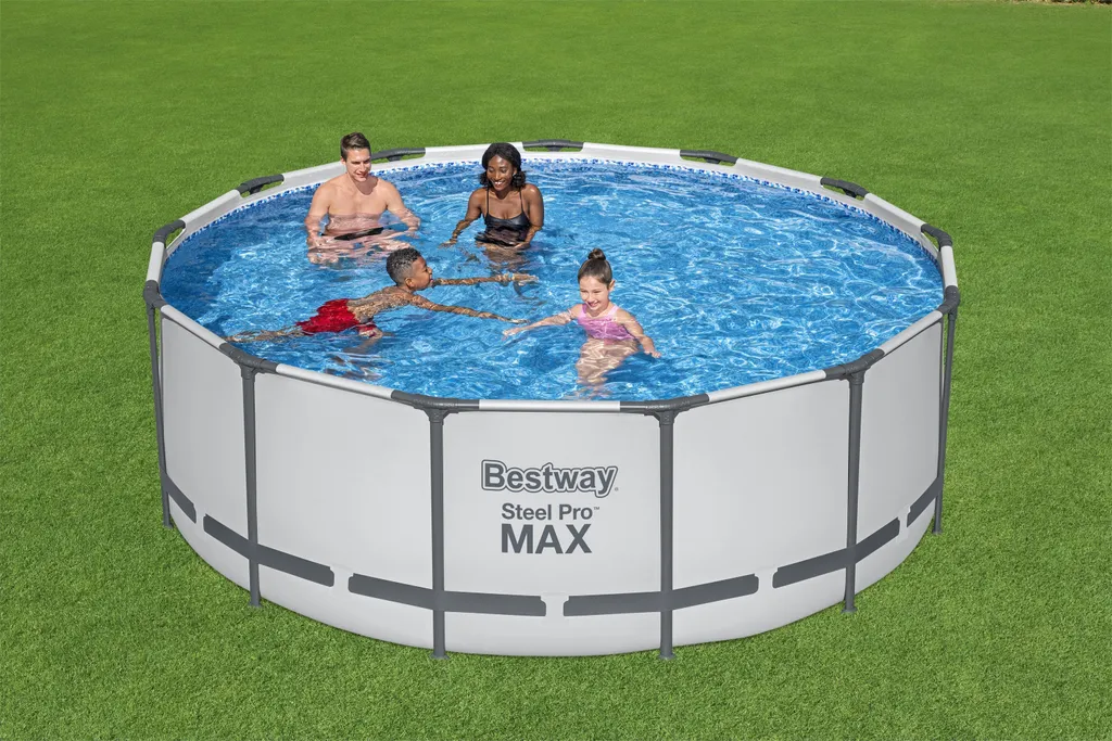Bestway® Steel Pro MAX™ Frame Pool Komplett-Set Mit Filterpumpe Ø 396 X 122 Cm, Lichtgrau, Rund 4 Bestway® Steel Pro MAX™ Frame Pool Komplett-Set Mit Filterpumpe Ø 396 X 122 Cm, Lichtgrau, Rund – Bild 2