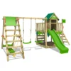 FATMOOSE Spielturm Klettergerüst JazzyJungle Mit Schaukel SurfSwing & Rutsche, Spielhaus Mit Sandkasten, Leiter & Spiel-Zubehör - Apfelgrün