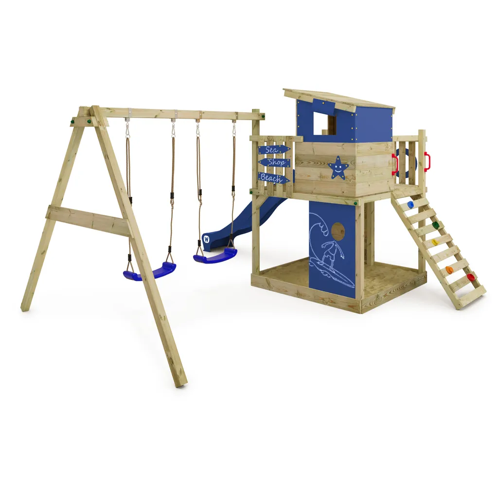 WICKEY Spielturm Klettergerüst Smart Camp Mit Schaukel & Rutsche, Baumhaus Mit Sandkasten, Kletterleiter & Spiel-Zubehör - Blau 9 WICKEY Spielturm Klettergerüst Smart Camp Mit Schaukel & Rutsche, Baumhaus Mit Sandkasten, Kletterleiter & Spiel-Zubehör - Blau – Bild 7