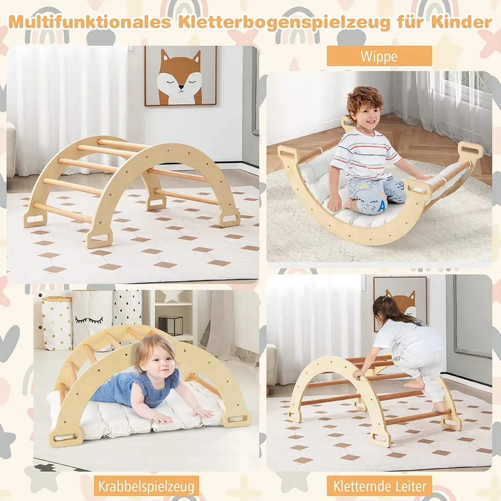 COSTWAY Bogen Mit Weichem Kissen, Kletterbogen Für Kinder Kleinkinder, Bogenwippe Aus Holz, Spielbogen Für Drinnen Und Draußen 4 COSTWAY Bogen Mit Weichem Kissen, Kletterbogen Für Kinder Kleinkinder, Bogenwippe Aus Holz, Spielbogen Für Drinnen Und Draußen – Bild 2