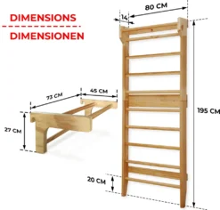Physionics® Sprossenwand - Mit/ohne Klimmzugstange, Für Kinder /Erwachsene, 195x80x14cm, Holz - Kletterwand, Turnwand, Klettergerüst (mit Klimmzugstange) -Bestintex Geschaft eabb5b4580630b36ba1a6d40e16cb9f0